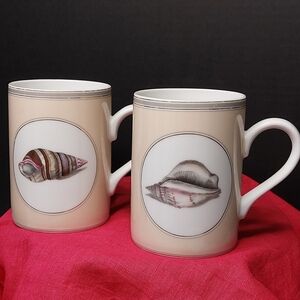 Set of 2 Fitz And Floyd Coquillier Shell Fine Porcelain Mugs